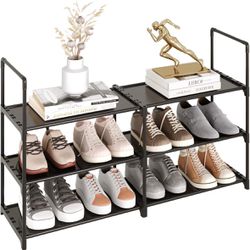 3-Tier Shoe Rack, White, 34.3" W x 11.4" D x 21.8" H, Stores 12-15 Pairs of Shoes, Stackable & Adjustable, Space Saving, Easy Assembly