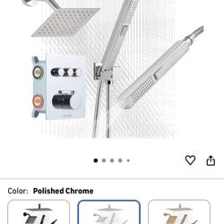 VEVOR Shower Faucet Set, 12 Inch Thermostatic Ceiling Mount Rainfall Shower System with 6 Inch Wall Mount Head and 2 in 1 Handheld Spray, 3-Function D