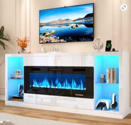 Mueble para TV blanco brillante con chimenea eléctrica  White Gloss TV Stand with Electric Fireplace