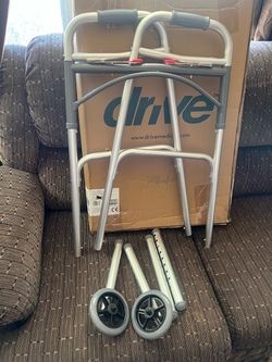 Drive Medical 2 button folding WALKER with wheels, height adjustable and As-New
