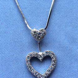 Sparkling Crystal Double Heart Necklace on Snake Chain