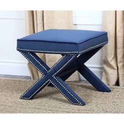 ABBYSON LIVING Marcus Navy Blue Nailhead Trim Ottoman Bench