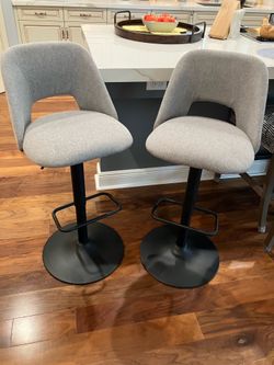 Gray upholstered swivel bar stools - Set of 2 - Adjustable Height - Like new