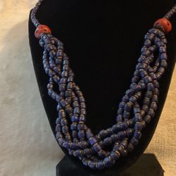 Vintage 24” Purple  Bead Braided Necklace(wooden)