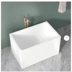 43 in. x 27 in. Acrylic Freestanding Rectangle Soaking Bathtub in Gloss White with Seat Chrome Overflow and Pop-Up Drain