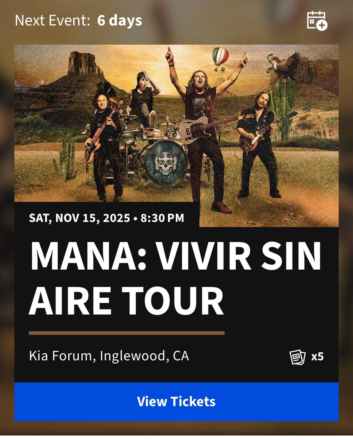 4 Tickets For Mana: VIVIR SIN AIRE