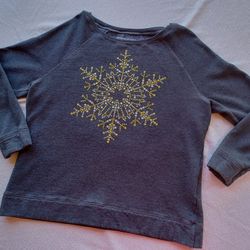 Gray Sweatshirt With Shimmering Snowflake Design 