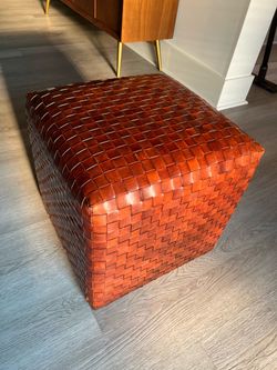 Williams Sonoma Woven Leather Cube Ottoman