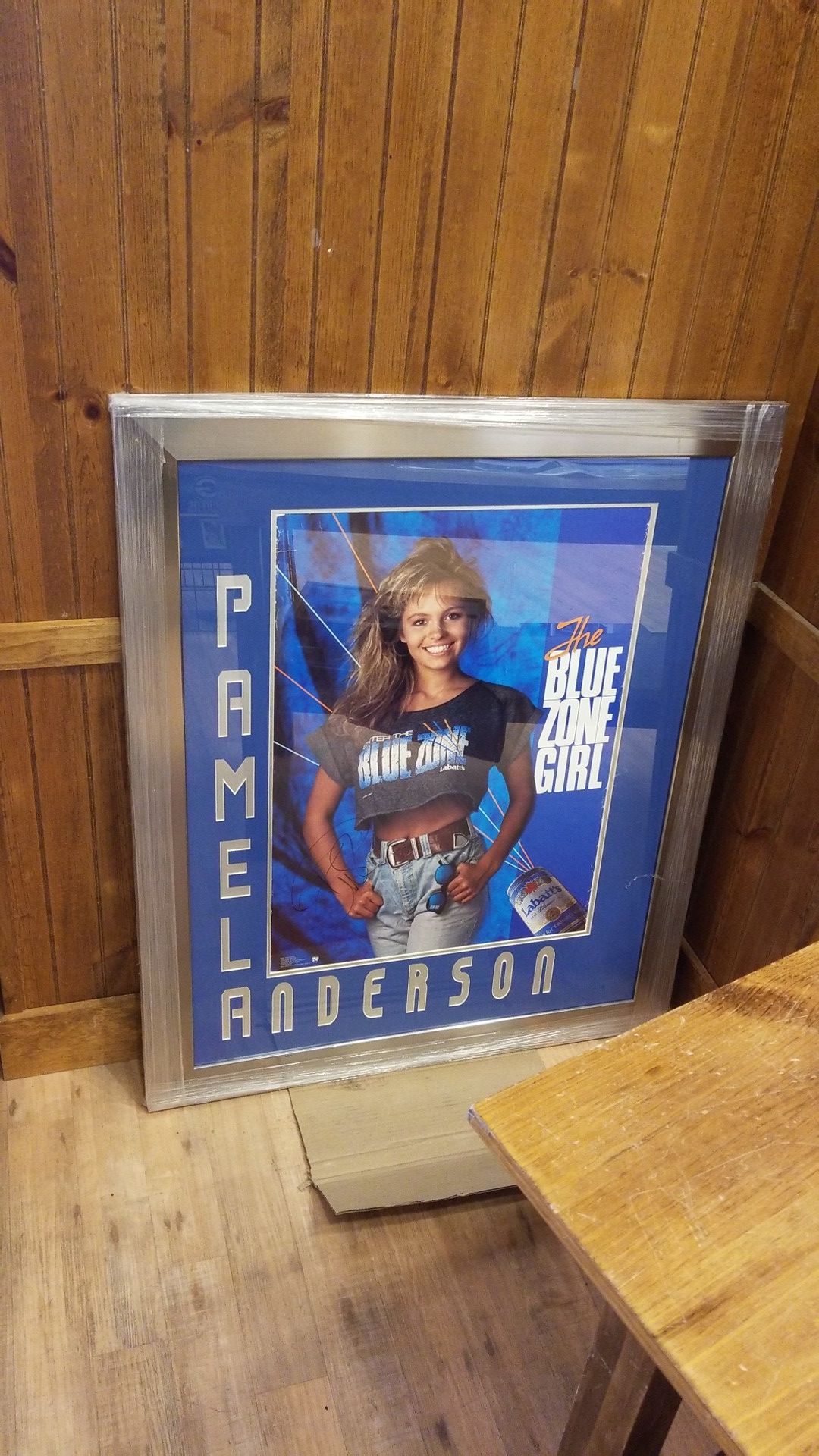 Pamela Anderson autographed Labatts poster