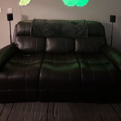3 Seat Leather Powered Recliner Couch - Dark Brown