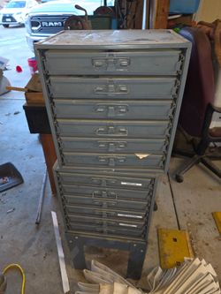 Durham sliding drawer parts cabinet with stand