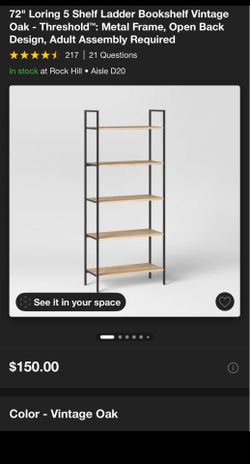 72" Loring 5 Shelf Ladder Bookshelf Vintage Oak - Threshold™: Metal Frame, Open Back Design