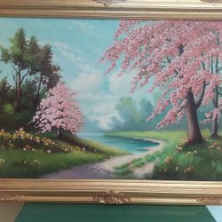 Vintage Oil Painting On Canvas In Vintage Frame 