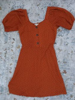Orange Floral Mini Dress Size M – Puff Sleeve Summer Dress