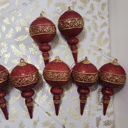 Vintage 7" long Glitter Christmas Tree Hanging Ornament