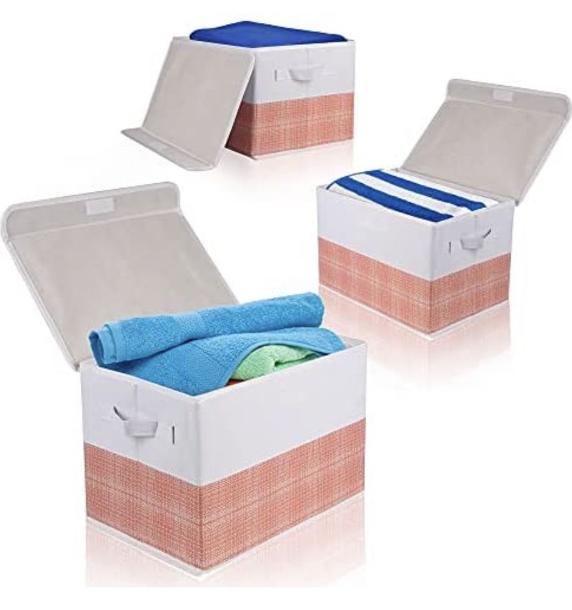 New Foldable Storage bins with Lids,3 Pack Storage Box Organizer Stackable Fabric Basket Cube Containers with Handles for Clothes Toys Books CD Home B