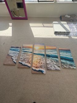 5 panel beach sunset wall art