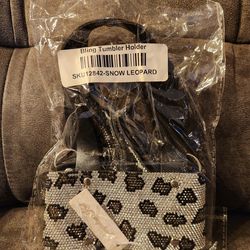 Jacqueline Kent Snow Leopard Crystal Embellished Tumbler Holder Bag Strap