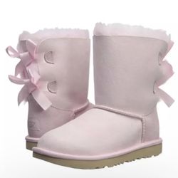 UGG GIRLS KIDS CLASSIC BAILEY BOW SHORT SEASHELL PINK BOOTS GIRL SIZE 2 