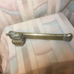 Antique Brass Inkwell and Quill Holder Travel Case