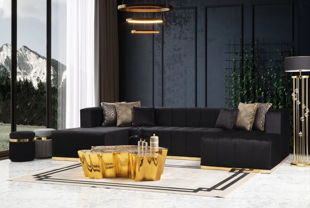 Elisha Velvet Black Double Chaise Sectional /couch