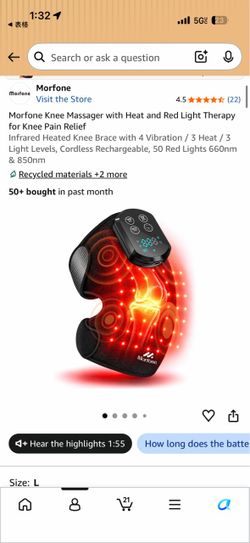 Cordless Heated Knee Massager with Red Light & Vibration (Size L)