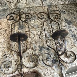 Vintage Wrought Iron Wall Sconces - Pair