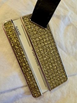 Gold Glitter Luggage Tag with Leather Strap