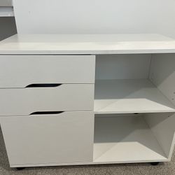 Filing Cabinet Wood Under Desk Storage Organizer with Wheels, Printer Stand & Open Shelves