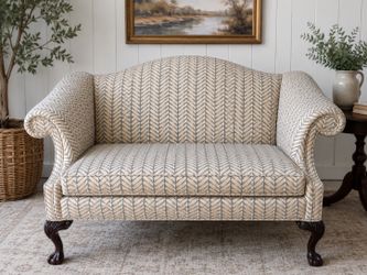 Traditional Upholstered Loveseat Settee with Carved Wood Legs