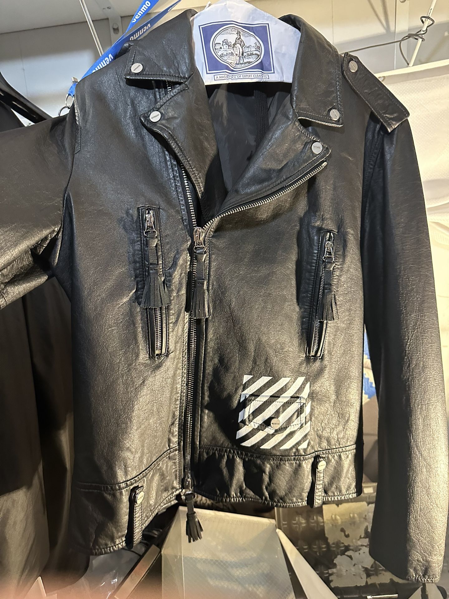 Off-white Leather Biker Jacket Size Small VNDS MSRP $2000