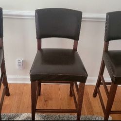 SOLID WOOD AND LEATHER BAR CHAIRS 