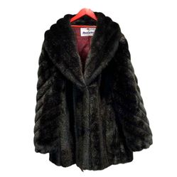 Vintage Monterey Fashions Black Faux Mink Fur Coat - Size 18