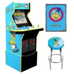 New Arcade1Up The Simpsons Arcade with Stool, Riser, & Tin Wall Sign