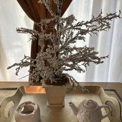 Crystal Tree , Tea Pot And Candle Holder. 3 Piece Bundle