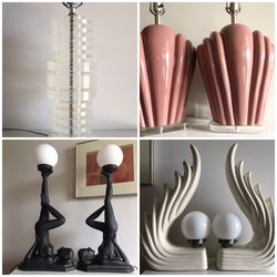Pair Table Lamps - Pastel Pink lucite Base