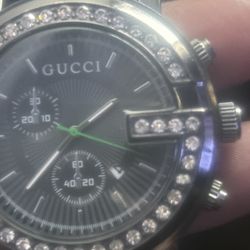 Bid Dial Bling Gucci Watch With Leather Band