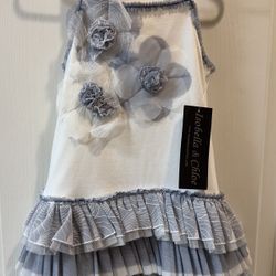 Isobella & Chloe Boutique --Size 4--Gray Blue & white tank & Tulle Dress--New With Tags