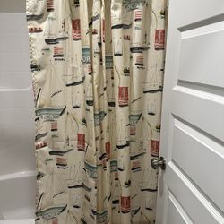 Sailboat Pattern Shower Curtain W/Hooks