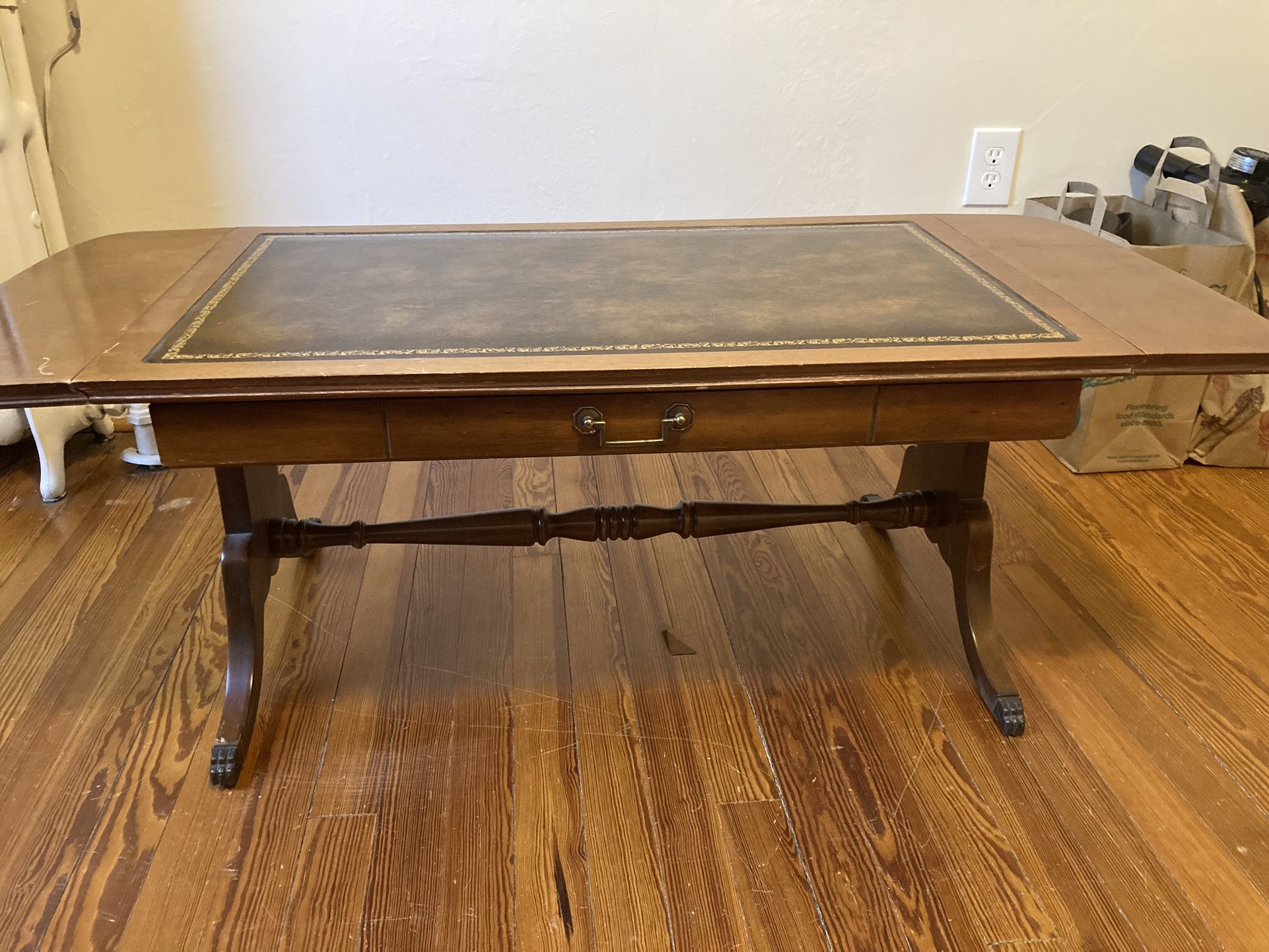 Antique Coffee Table Leather Inlay