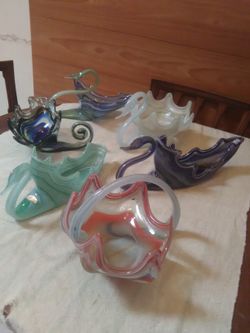 Vintage Hand Blown Glass Swan Bowls