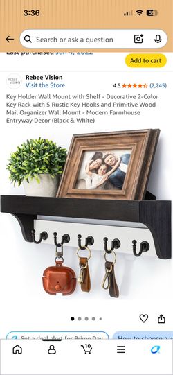 Key Holder Wall Mount with Shelf - Decorative 2-Color Key Rack with 5 Rustic Key Hooks and Primitive
