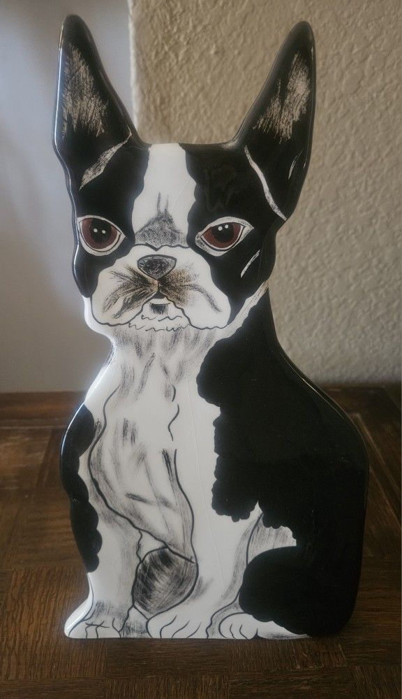 Black and White Boston Terrier Figurine Vase 13.5" Tall