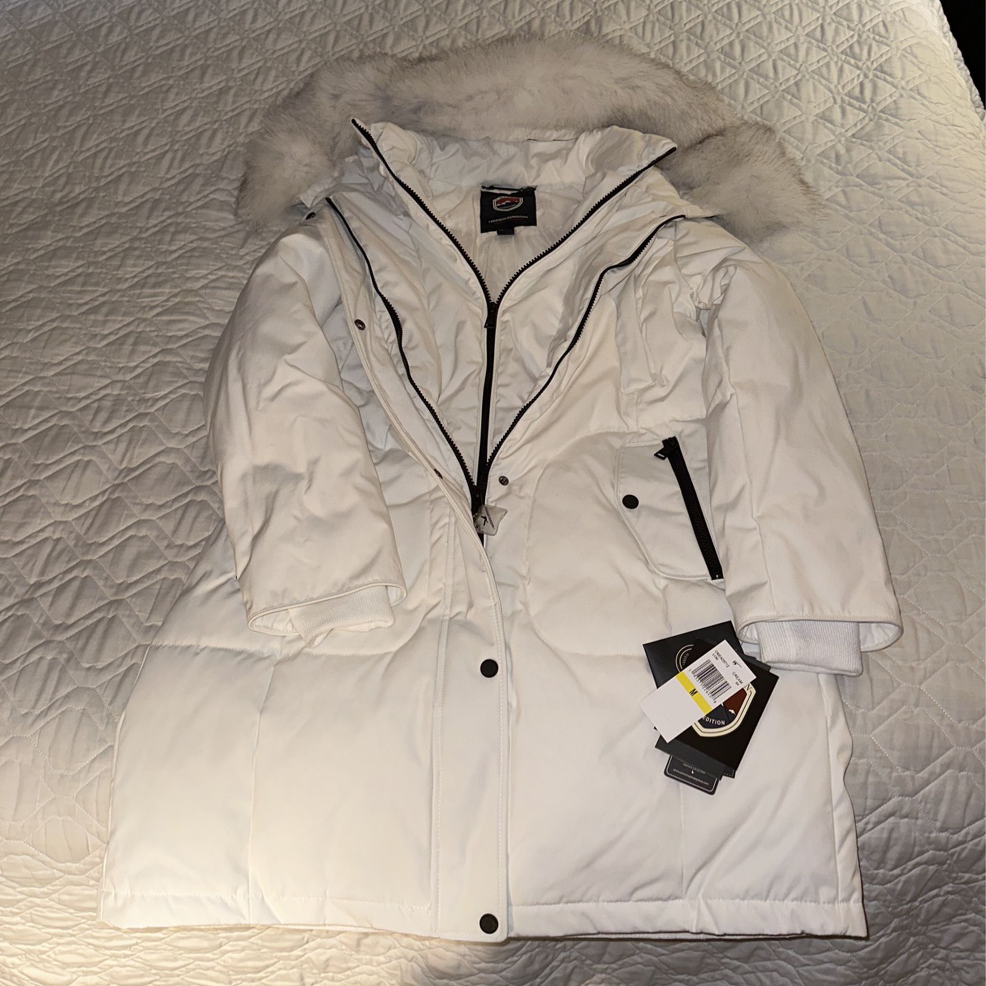 Fur Trim Warm Jacket Coat White