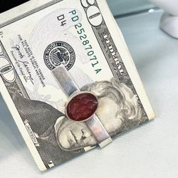 Vintage Sterling Silver Intaglio Signet Ancient Greek Roman Guard Money/Credit Card Clip:Holder 