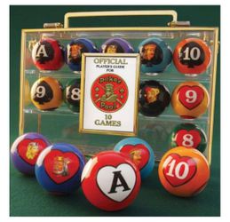 Crown Games Poker Pool Billiard Ball Set 10 Games Official Guide Display Case
