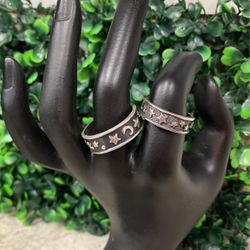 2 Sterling Silver Moon And Star Bands Size 12&8
