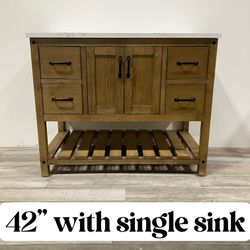 42'' Solid Wood Bathroom Vanity Cabinet with Stone Countertop (Open Box)