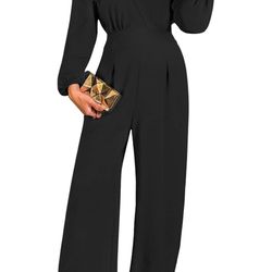 2026 Jumpsuits for Women Dressy Long Sleeve V Neck Wide-Leg Romper Business Casual Outfits