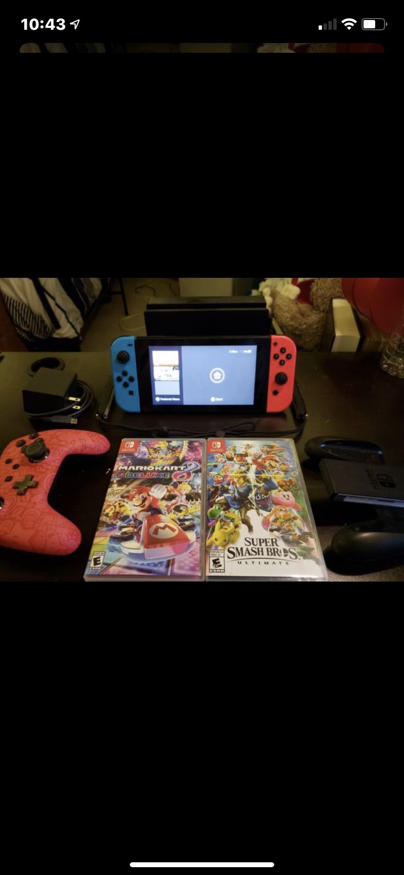 Pretty much brand new Nintendo switch with super smash brothers with one controller and original controller